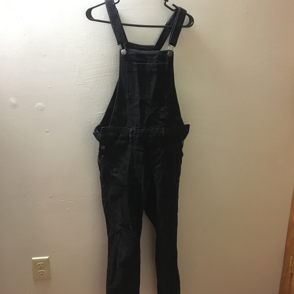 BLACK COTTON ON DENIM OVERALLS